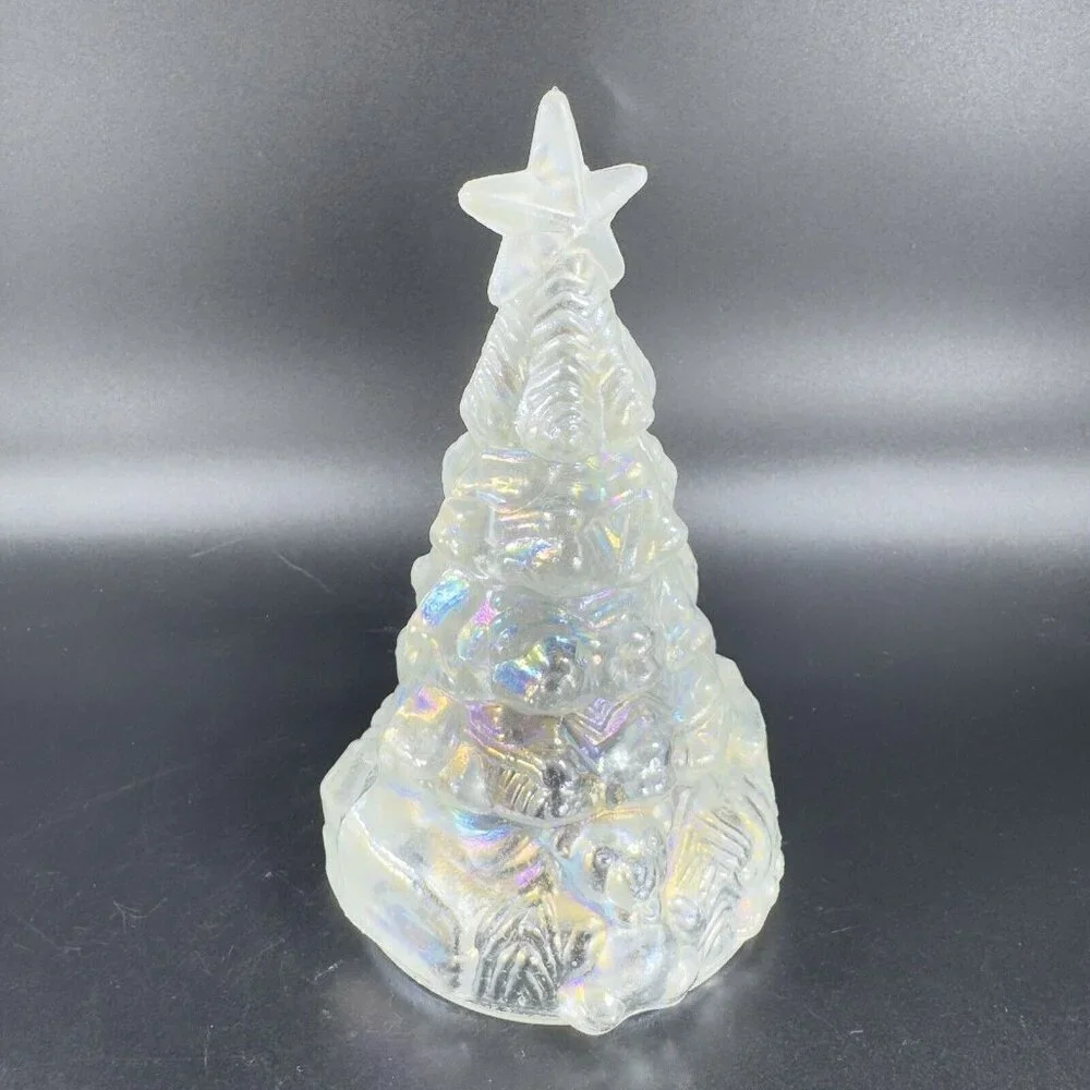 Vintage 1980s White Iridescent Glass Christmas Tree Hollow‎ Figurine Decor VTG